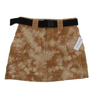 Pacsun Women 27 Brown Tie Dye Denim Jean Skirt Cargo Pockets Black Belt NEW